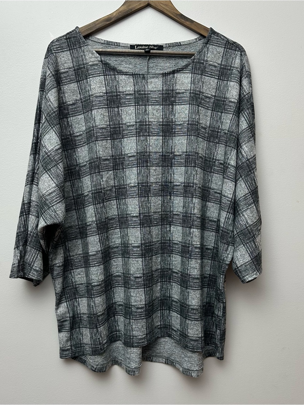 Louise Paris Grey Plaid 3/4 Sleeve Blouse